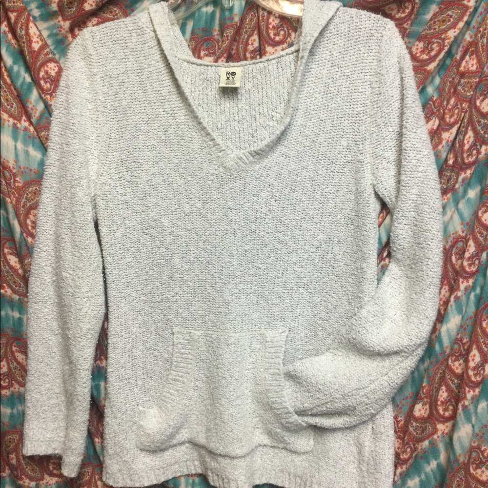 Roxy Gray Beige Pullover Hoodie, Sweater, Pancho